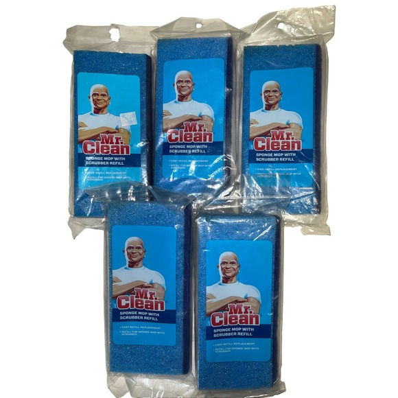 Mr. Clean Other - 5-Mr Clean Blue Sponge Mop w/  Scrubber Refill Head Snap On SEALED New Old Stock